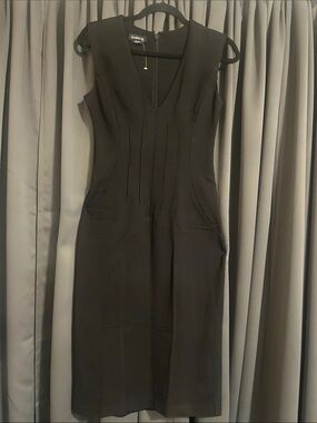 bebe Black V-Neck Midi Sheath Dress
